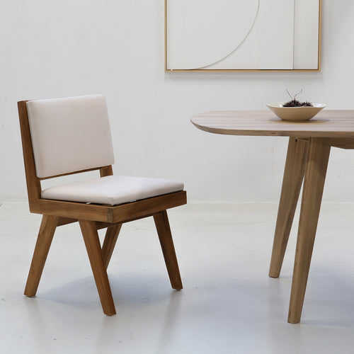 DÉJA Living Eetkamerstoel Lowen - Stof/Teakhout - Beige - Set van 2 - vtwonen shop