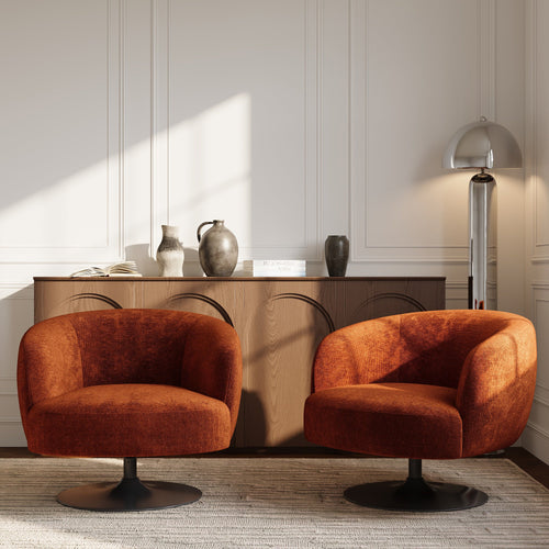 Sia Home - Fauteuil OSKA - Chenille fluweel - Terracotta - 77cm