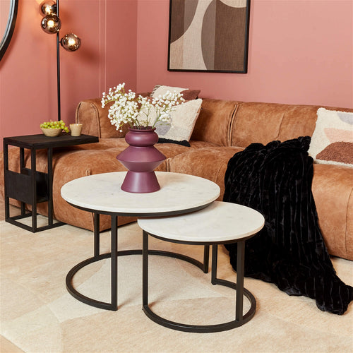 StarFurn Salontafel Nova - Rond Wit Marmer - 70x70x40cm - Set van 2 - vtwonen shop