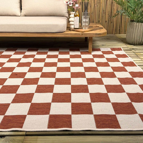 Buitenkleed Level blokken - checkerboard - roest - Interieur05 - 240 x 340 cm - vtwonen shop