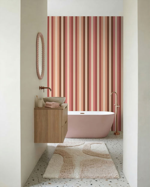 ESTAhome behang strepen roze en bruin - 50 x 900 cm - 132038