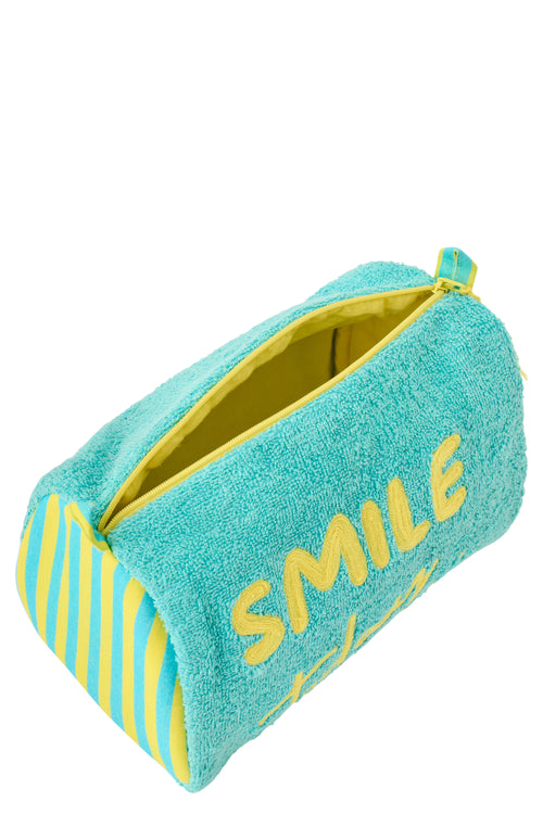 J-Line strandtas Smile - katoen - turkoois/geel - set van 2