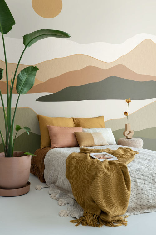 ESTAhome fotobehang woestijn landschap donkergroen en terracotta - 250 x 279 cm - 159479