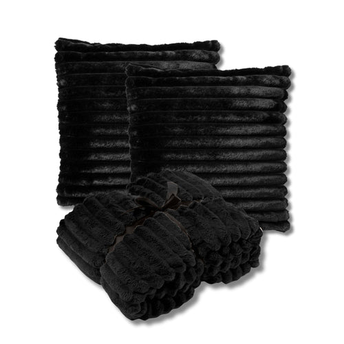 Dutch Decor - VOORDEELSET - 3-delig - Hazel & Ricky - 2 sierkussens 50x50 cm - 1 plaid 150x200 cm - zwart - vtwonen shop