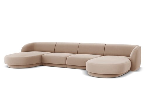 Micadoni Panoramische bank Miley 5-zits, flueel, cappuccino - 156x330x70cm