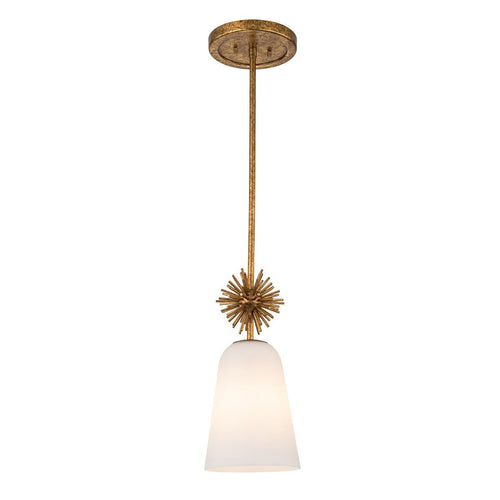 Schlanke Pendelleuchte, modernes Antik-Gold, 1 x E27, Opalschirm