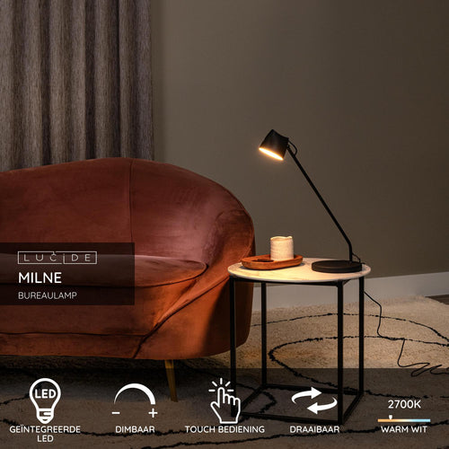 Lucide bureaulamp MILNE - Geïntegreerde LED - Zwart - vtwonen shop