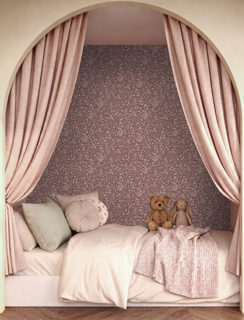 ESTAhome behang bloemetjes mauve paars - 50 x 900 cm - 132233