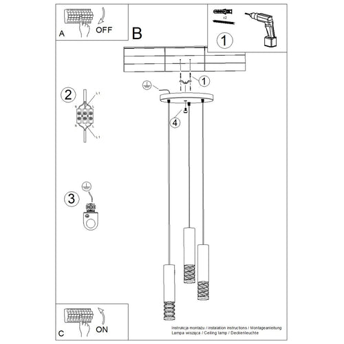 Sollux Lighting Hanglamp LAMI 3P wit - 25x25x125cm