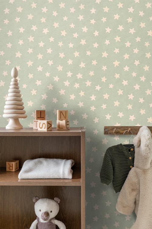 ESTAhome behang sterretjes groen en beige - 50 x 900 cm - 131709