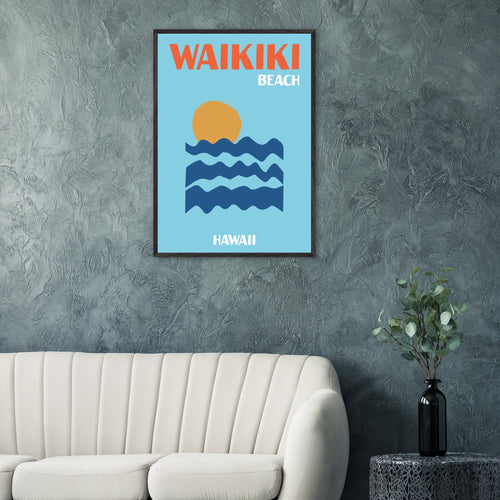 Artfulprints Poster Hawaii - Waikiki Beach   - 30x40 cm - Blauw