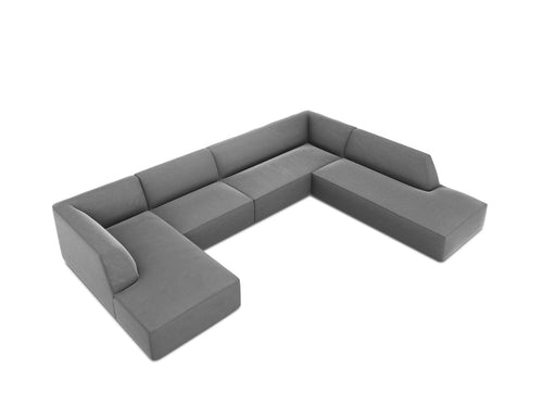 Micadoni Panoramische hoekbank rechts Ruby 7-zits, flueel, grijs - 273x366x69cm
