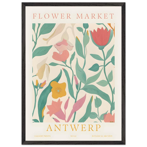 Artfulprints Poster met Lijst Flower market - Antwerp   - 50x70 cm - Meerkleurig