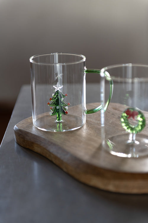 J-Line drinkglas Kerstboom - glas - transparant/groen