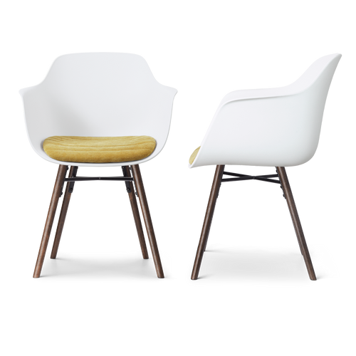 Nolon Nena-Liz eetkamerstoel wit met warm oker zitkussen - walnoot houten onderstel