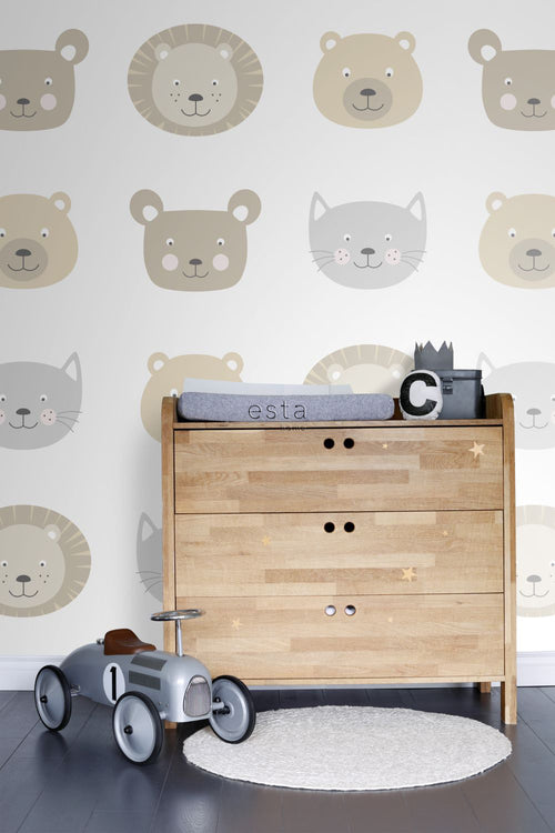 ESTAhome XXL behang dierenkoppen beige, bruin en grijs - 50 x 837 cm - 158932 - vtwonen shop