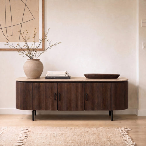 Giga Meubel Tv-Meubel Amber - Mangohout/Metaal/Travertin - Bruin - 160cm