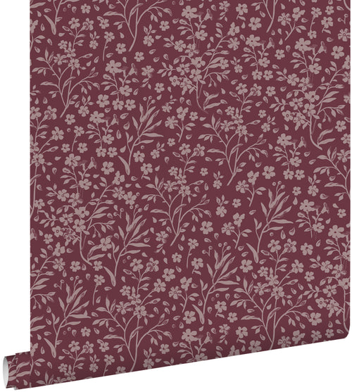 ESTAhome behang bloemetjes aubergine paars - 50 x 900 cm - 131132 - vtwonen shop
