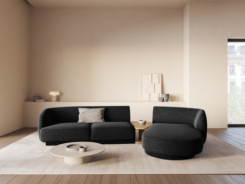 Micadoni Rechte modulaire bank Miley 3-zits, chenille, zwart - 178x303x70cm