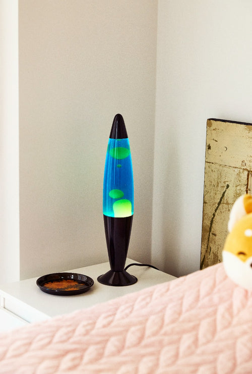 Lighto | Lavalamp zwart | blauwe vloeistof met gele lava - vtwonen shop