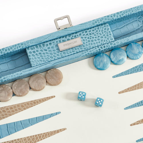 Premium Interiors - Backgammon - Groot BACKGAMMON - leer rivierablauw 46cm