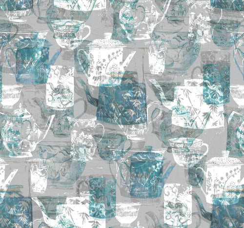 Sanders & Sanders fotobehang theekopjes grijs en blauw - 300 x 280 cm - 612417