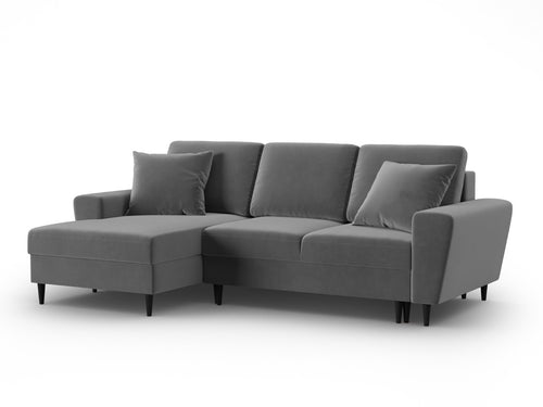 Cosmopolitan Design Uitklapbare hoekbank links met opbergdoos Kyoto 4-zits, flueel lichtgrijs - 145x241x88cm