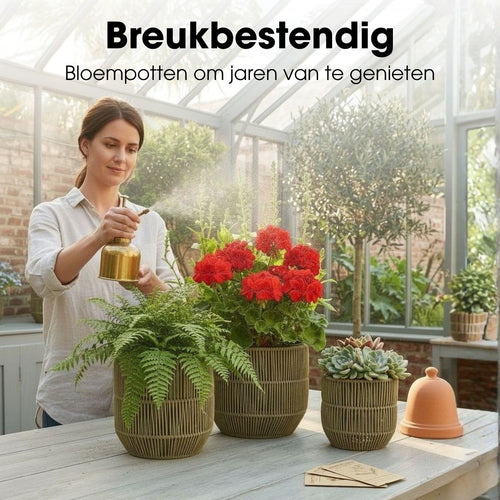 Mica Decorations Peta Bloempot voor Buiten – Set van 3 – Plantenpot voor Bloemen en Buitenplanten – Bloempotten voor Buiten – Groen