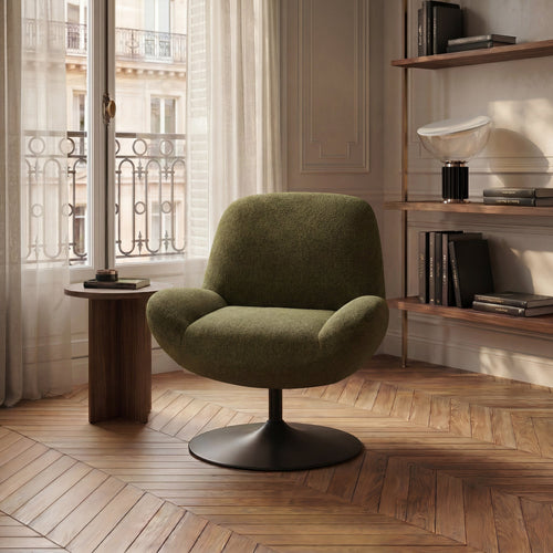 Premium Interiors - Draaistoel RETRO - krullend fluweel vintage groen 71cm
