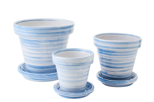 J-Line bloempot - keramiek - blauw/wit - large