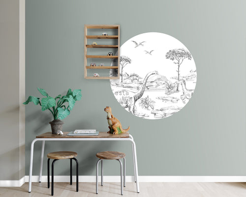 ESTAhome zelfklevende behangcirkel dinosaurussen zwart wit - Ø 70 cm - 159073