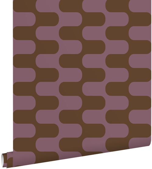 ESTAhome behang golvende lijnen bruin en donker paars - 50 x 900 cm - 132143