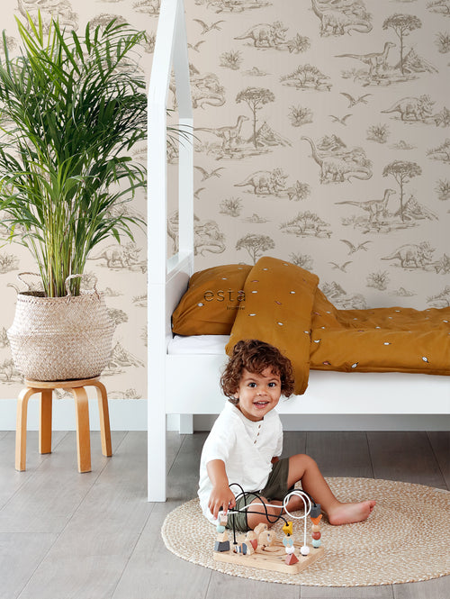 ESTAhome behang dinosaurussen beige - 53 cm x 10.05 m - 139557
