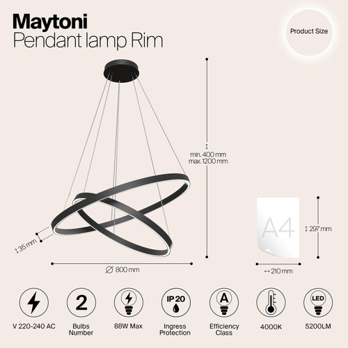 Maytoni - Hanglamp Rim - Zwart - Ø80 - vtwonen shop