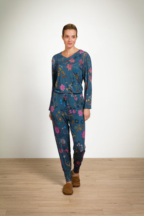 Pip Studio - Trice Pyjama t-shirt - Lange mouw Dames - Coco Flower - Blauw - M