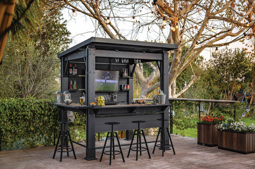 Keter Bar Gazebo - Buitenbar met overkapping - 200x230x238cm - Antraciet/Walnut - vtwonen shop