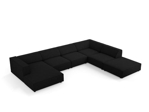 Cosmopolitan Design Panoramische hoekbank rechts Arendal 7-zits, chenille met ribbeleffect, zwart - 262x364x70cm