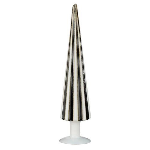 Mica Decorations Kerstboom Kegel H39 x Ø9 cm - Kerstboom Kerstversiering - Zwart/Wit Gestreepte Decoratie Boom - Sierboom met Gouden Details -