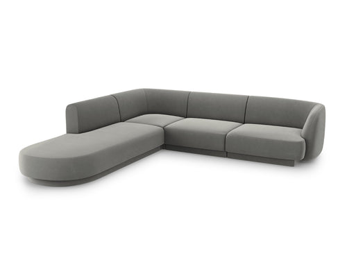 Micadoni linker hoekbank Miley 6-zits, flueel, lichtgrijs - 248x255x70cm