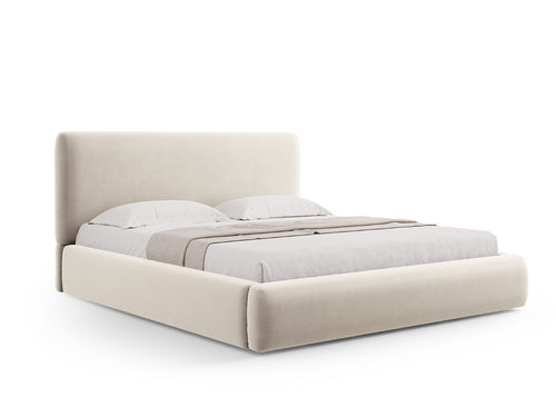 Cosmopolitan Design Opbergbed met hoofdeinde Colonel 140x200cm, flueel, lichtbeige - 220x160x100cm