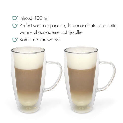 Bredemeijer -Dubbelwandig glas cappuccino/latte m. 400ml s/2 - vtwonen shop