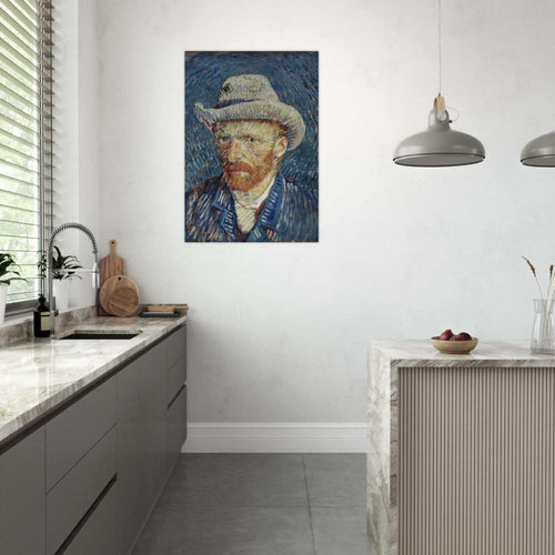 Artfulprints Poster Vincent van Gogh - Zelfportret met grijze vilthoed   - 70x100 cm - Blauw