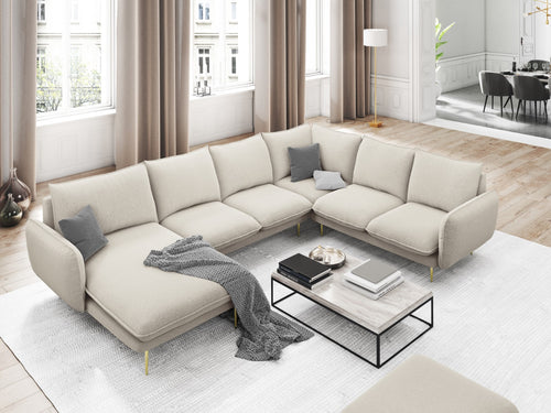 Cosmopolitan Design Panoramische hoekbank rechts Vienna 7-zits, structurele stof, lichtbeige - 235x330x95cm