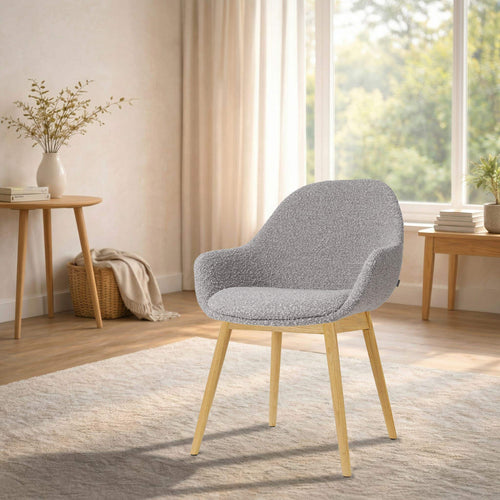 Nolon Nio-Mae eetkamerstoel bouclé taupe - houten onderstel