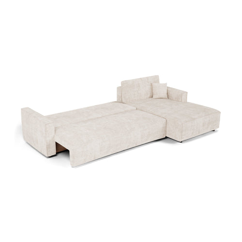 Premium Interiors - Rechthoekige hoekbank met slaapfunctie en opbergruimte  - corduroy crème 297cm