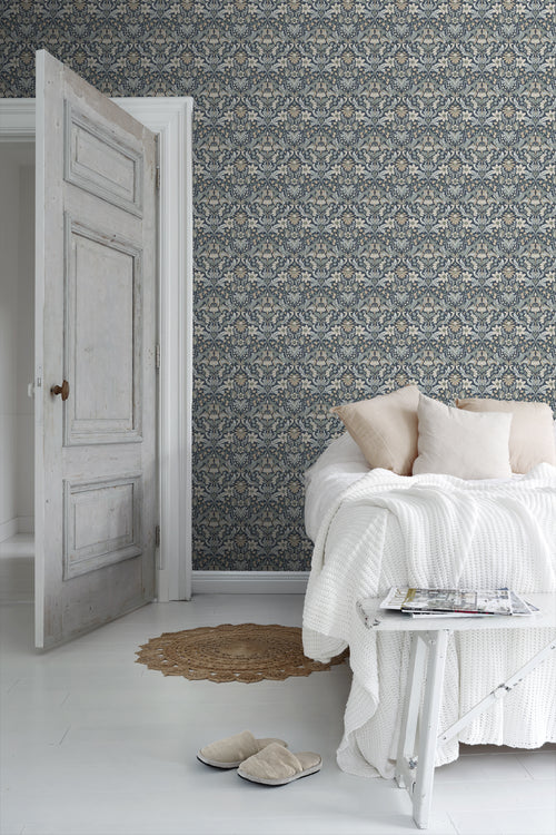 Borastapeter behang vintage bloemen in art nouveau stijl vergrijsd blauw - 53 cm x 10.05 m - 660944 - vtwonen shop