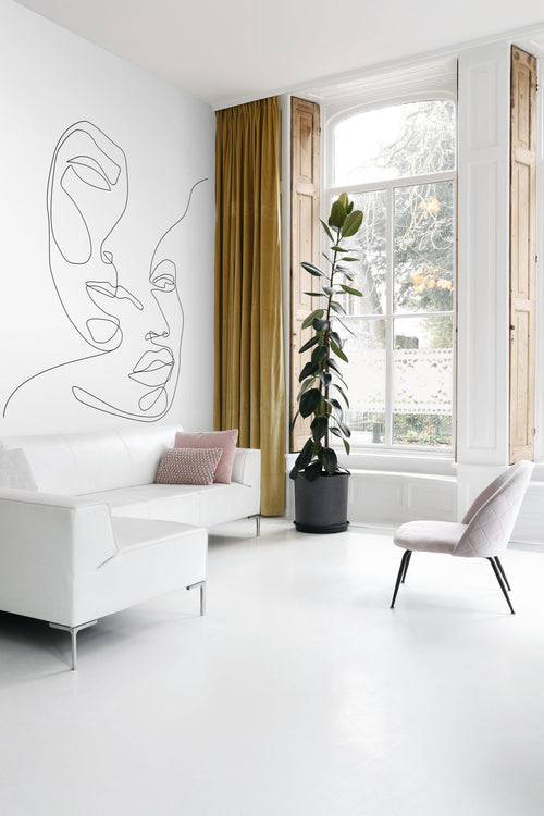 ESTAhome fotobehang line art gezichten zwart wit - 200 x 300 cm - 158936 - vtwonen shop