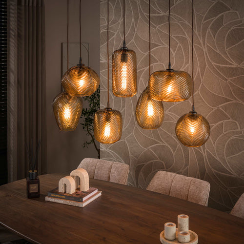 Giga Meubel Hanglamp Chevron - Bruin Glas - 7-lichts - 96x40x150cm