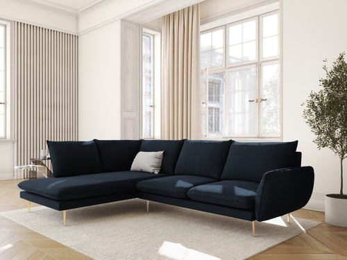 Cosmopolitan Design linker hoekbank Vienna 6-zits, flueel, donkerblauw - 185x275x95cm
