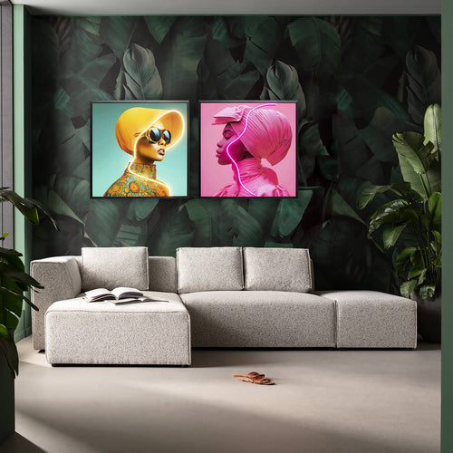 Kare Design Schilderij LED gele hoed vrouw 80x80cm